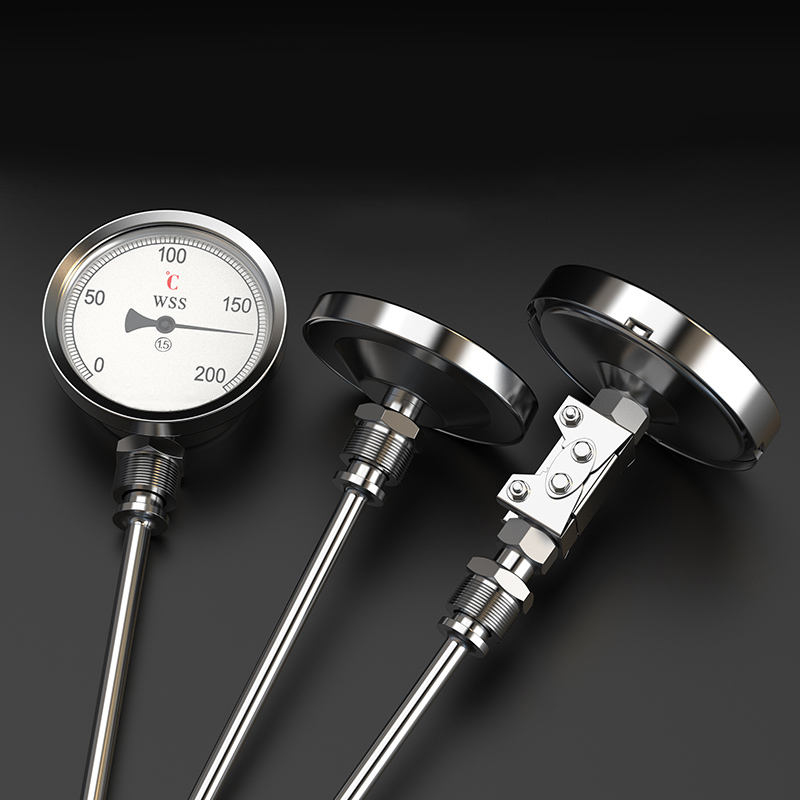 Industriële axiaal-radiale type aangepaste lengte 1/2 draad 304 roestvrij staal 1.6 precisie bimetaalthermometer
