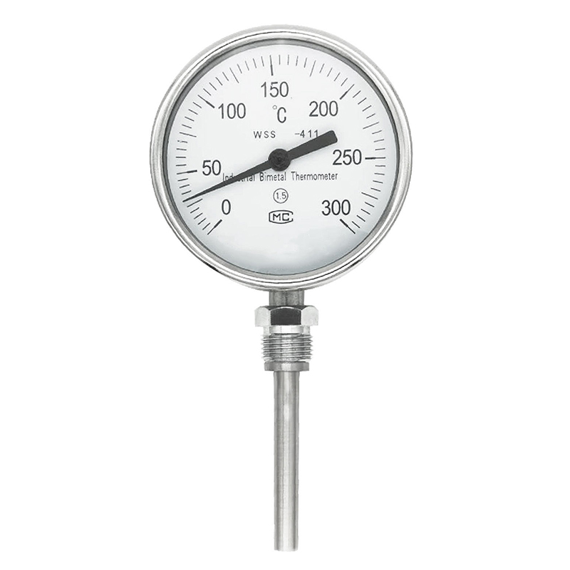 Industriële axiaal-radiale type aangepaste lengte 1/2 draad 304 roestvrij staal 1.6 precisie bimetaalthermometer