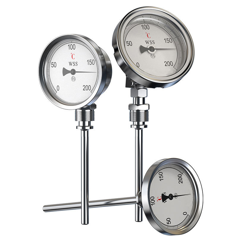 Industriële axiaal-radiale type aangepaste lengte 1/2 draad 304 roestvrij staal 1.6 precisie bimetaalthermometer