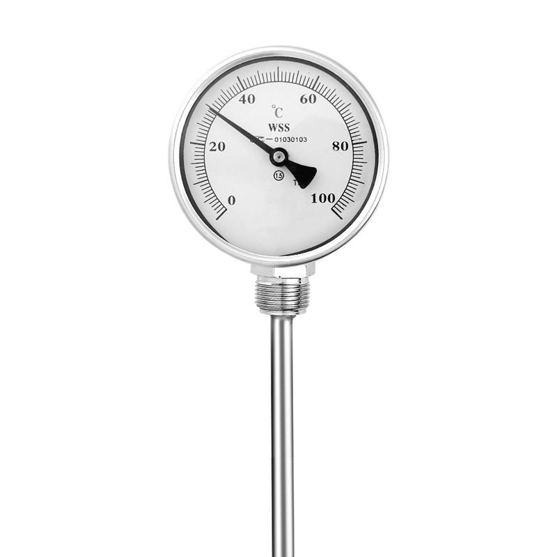 Industriële axiaal-radiale type aangepaste lengte 1/2 draad 304 roestvrij staal 1.6 precisie bimetaalthermometer